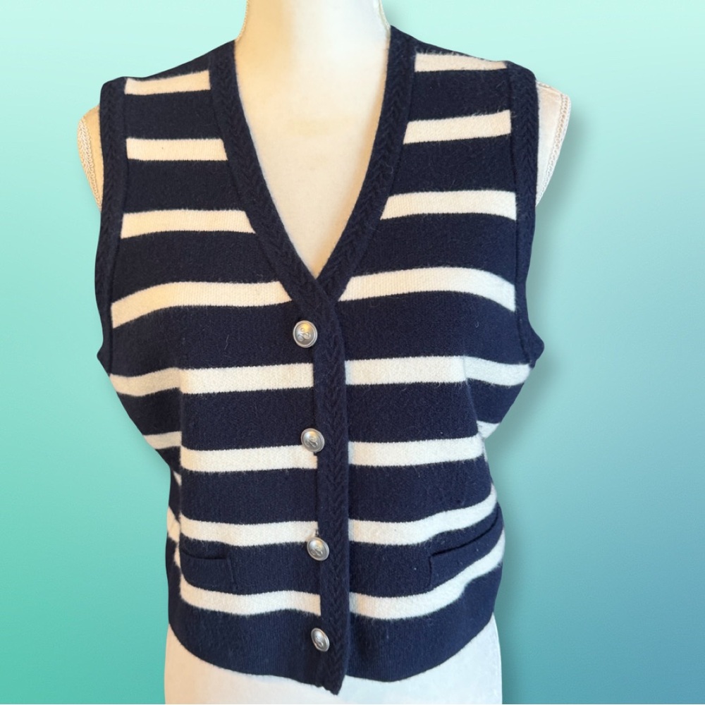 Striped Navy & White Button-Front Knit Vest by Scotch & Soda Amsterdam, NEW
